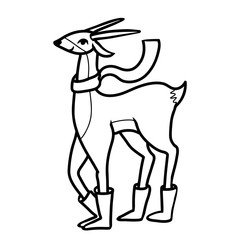 Cartoon antelope wearing boots an scarf. Coloring black and white.