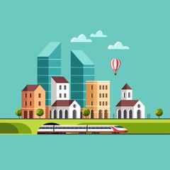 Big city. Cityscape. Urban landscape and city life. Vector flat illustration.