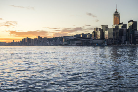 Beautiful HongKong cityscape at sunrise (Hong Kong)
