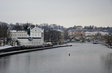 Old mill from Prague with snow