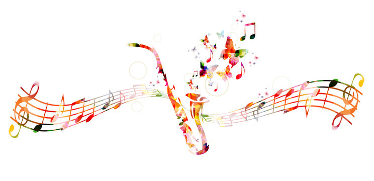 Colorful saxophone design with butterflies