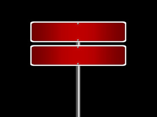 High resolution blank road sign empty highway street red signage isolated on black.