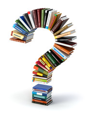 Obraz premium Question mark from books. Searching information or FAQ edication