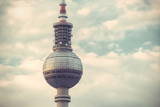 sphere of the tv tower in Berlin, Germany, Europe, vintage style