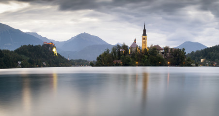 Bled with lake, island and mountains in background, Slovenia