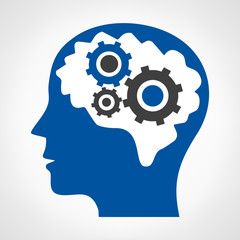 inventive mind thinks technology thoughts in gear cutouts