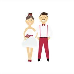 Color illustration of modern bride and groom
