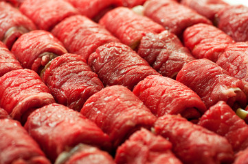 Display of fresh meat roulades