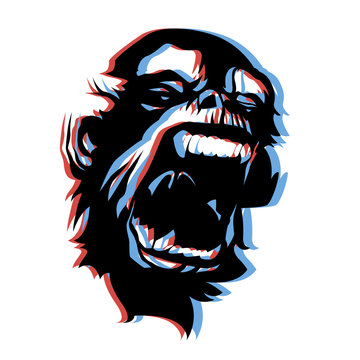 Very angry screaming monkey face 3D anaglyph style