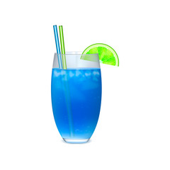 Blue cocktail with with slice of lime