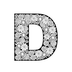 Hand drawn floral alphabet design. Letter D