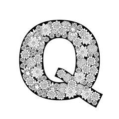 Hand drawn floral alphabet design. Letter Q