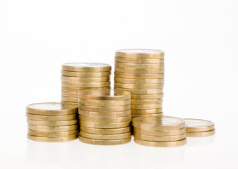 One euro coin stack isolated on white background