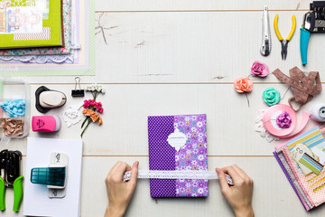 Scrapbook background, albums and tools with decoration