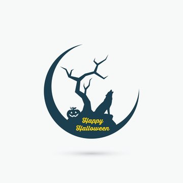 Halloween Symbol With Howling Wolf 