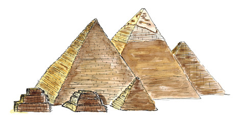 Watercolor Sketch Pyramids of Giza, Egypt isolated