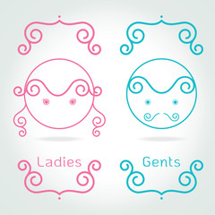 lady and gentleman symbol.Toilet Sign in kids cute style Vector illustration