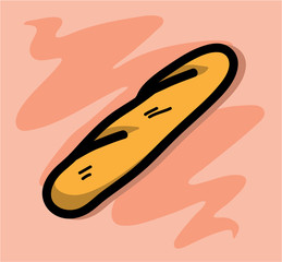 Baguette Icon, a hand drawn vector illustration of a baguette (the baguette, shadow backdrop,and the background are on separate groups for easy editing).