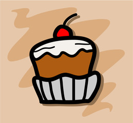 Cupcake Icon, a hand drawn vector illustration of a cupcake (the cupcake, shadow backdrop,and the background are on separate groups for easy editing).