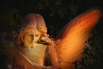 golden angel in the sunlight (antique statue)