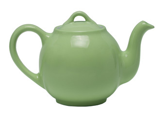 Green Teapot Against White Background