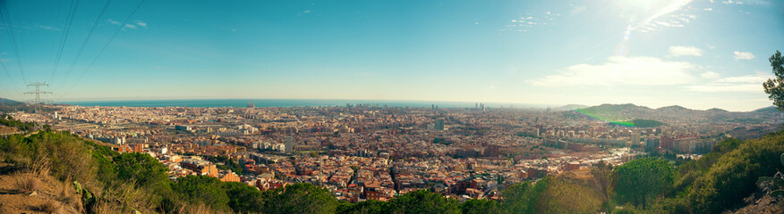 Fototapeta na wymiar View of Barcelona and Badalona from observation deck Torre Baro. Barcelona, Catalonia, Spain.