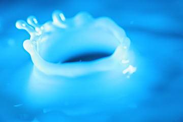 Splash of blue water soft focus shot