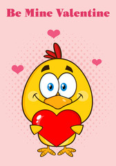 Cute Yellow Chick Cartoon Character Holding A Valentine Love Heart