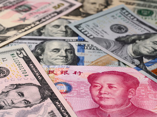 US dollar and chinese yuan background,Chinese and USA economy finance business,  money closeup