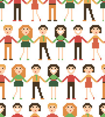 Seamless pattern with pixel people.