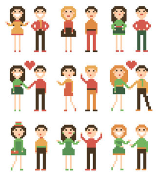 Set Of Pixel People.