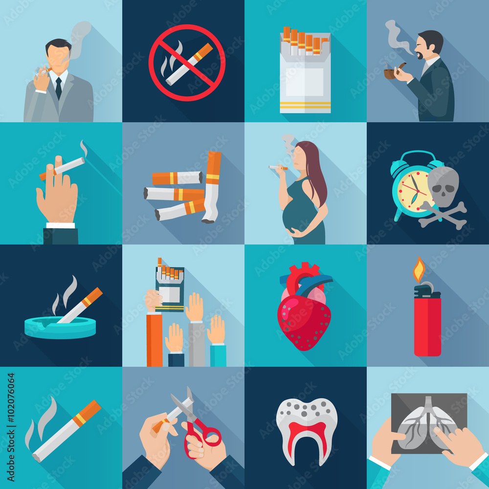 Sticker Smoking Flat Icons Set