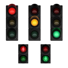 Trafic lights realistic pictograms set