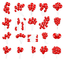 Big Set of Red Balloons, Vector Illustration