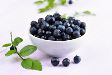 Blueberries in white bowl