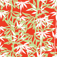 Floral seamless background. Bamboo leaves and stem pattern. Floral ornamental texture