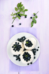 Meringue cake with blueberry, top view