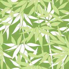 Floral seamless background. Bamboo leaves and stem pattern. Plant chinese texture