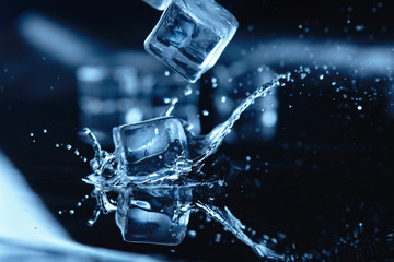 ice cubes with water splash