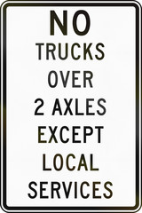 Road sign used in the US state of Delaware - Truck restriction