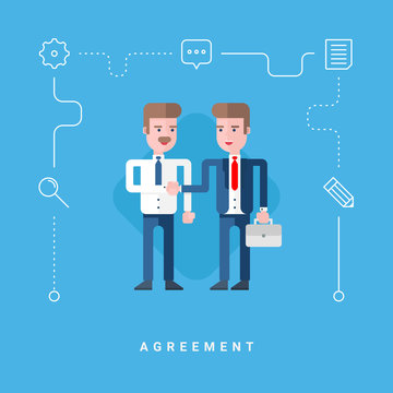Flat Style Vector Conceptual Illustration. Two Businessmen Conclude Agreement