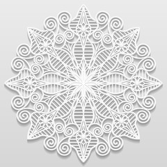 3D  mandala, lace paper doily, decorative flower, decorative snowflake,  embossed pattern, arabic ornament,indian ornament,  vector
