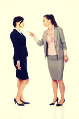 Angry businesswoman accuses her partner.