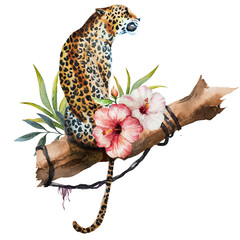 Fototapeta premium Watercolor raster leopard