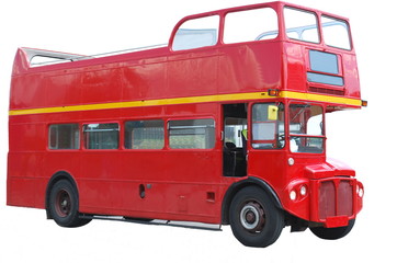 Red open-top  double decker bus with erased background - obrazy, fototapety, plakaty