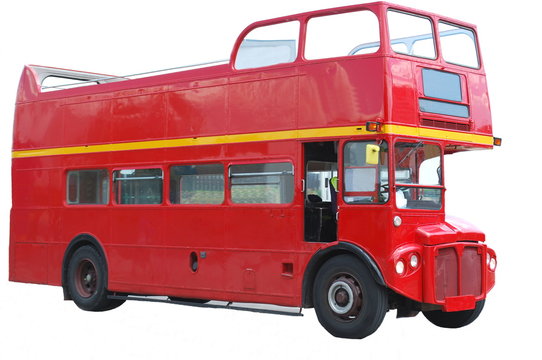 Fototapeta Red open-top  double decker bus with erased background