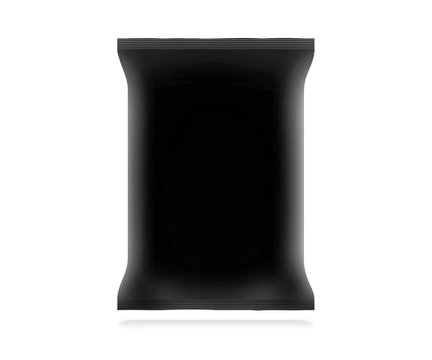 Blank Black Snack Bag Mock Up Isolated. Clear White Chips Pack Mockup.