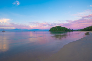 Beach with Blue & Pink Sky.