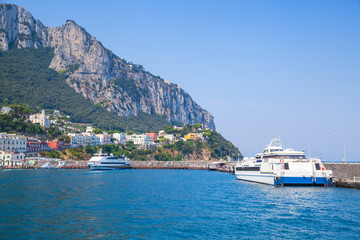 Fototapeta na wymiar Main port of Capri island, Italy. Passenger ferries