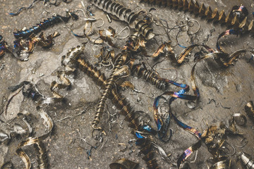 Closeup twisted spiral steel shavings